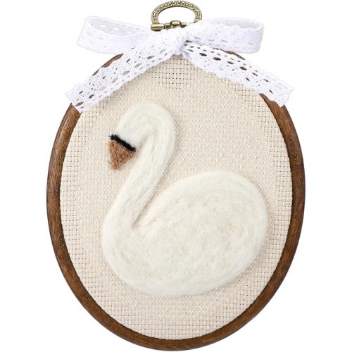 Novabright Felted Swan Nursery Wall Decor Farmhouse Decor 6 Inch Cute Vintage Handmade Wool Swan Embroidery Hoop for Nursery Bathroom Living Room Bedroom