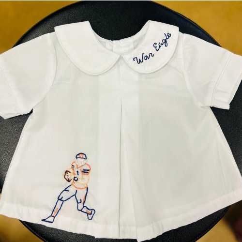 Hand Embroidered Baby Boy Diaper Shirt: Auburn Football, War Eagle