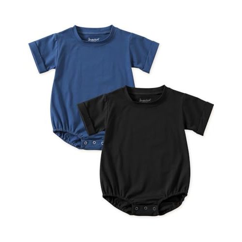 Jimonda Baby Bubble Romper Boy Girl Solid Color T-Shirt Outfits Short Sleeve Bodysuit Organic Cotton 2Pcs