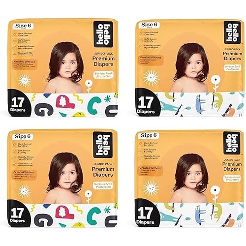 Hello Bello Premium Baby Diapers Size 6, 68 Count of Disposable, Extra-Absorbent, and Hypoallergenic Baby Diapers with Snug and Comfort Fit, Alphabet Soup (34) and Sleepy Sloth (34)