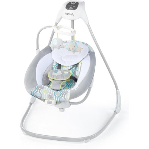 Ingenuity SimpleComfort Lightweight Compact 6-Speed Multi-Direction Baby Swing, Vibrations & Nature Sounds, 0-9 Months 6-20 lbs (Everston)