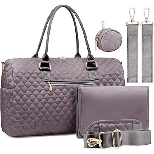 LOVEVOOK Diaper Bag Tote with Pacifier Case and Changing Pad, Large Capacity Mommy Bag for Hospital and Weekender Travel, Functional Baby Bag Newborn Baby Essential, Purple Gray