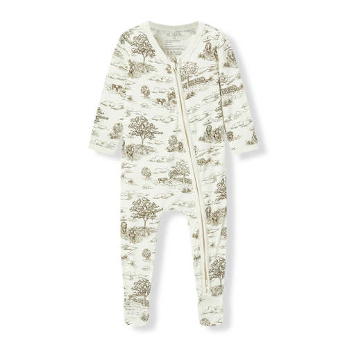 Country Toile Luxe Stretch Zipper Footed Romper