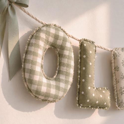 Sage Green Personalized Baby Name Banner, Custom Stuffed Letter Garland, Nursery Wall Decor, Neutral Baby Room Decor, Baby Shower Gift
