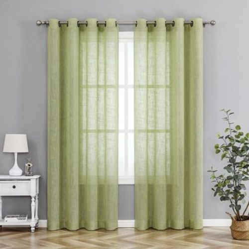 Kate Aurora 2 Pack Lux Thread Premium Woven Grommet Top Sheer Curtain Panels - Sage