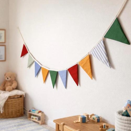 Handmade Fabric Bunting – Fully Lined Cotton Triangle Garland | Nursery Wall Decor, Kids Room Banner, Birthday Party & Classroom Decoration