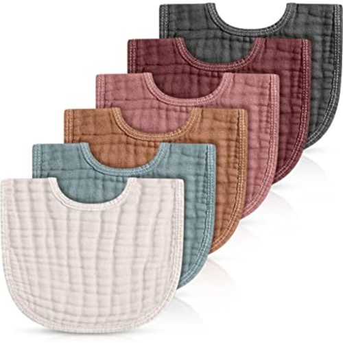 Frienda 6 Pcs Muslin Bibs Baby Burping Cloth Teething Bibs Bandana Bibs 6 Absorbent Layers Muslin Bibs for 6 Month+ Baby