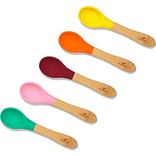 Avanchy Baby Spoons, Silicone Self Feeding Toddler Spoons, 5-Pack, Pink