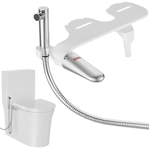 DEANIC 2-in-1 Bidet Attachment with Handheld Bath Bidet Sprayer, Ultra-Slim Adjustable Water Pressure Nozzle, Cold Water Non Electric Hand Sprayer for Toilet Seat (Sliver White)