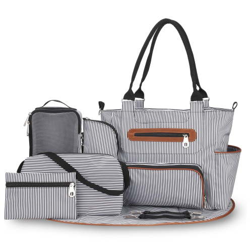 TeqHome Travel Diaper Bag Tote for Baby Care 8Pcs Multifunction Baby Travel Gear Baby Bag with Changing Pad Bottle Bag 2 Burp Clothes 2 Hook Straps Black