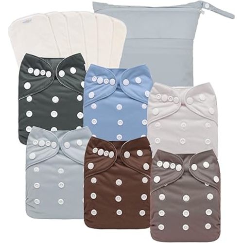 babygoal Cloth Diapers Pack of 13, Baby Reusable Washable Pocket Nappy, 6pcs Diapers+6pcs Rayon from Bamboo Inserts+Wet Bag 6FN13-MB-B