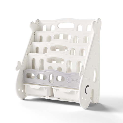 UNICOO® Kids 5 Tier Bookshelf with 2 Toy Bins, Children Bookshelf & Toy Organizer Baby Whale Bookshelf (White)