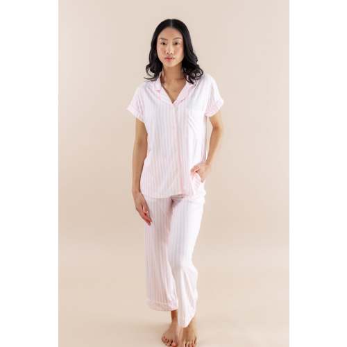 Women's Short Sleeve Cropped Pajama Set in Small Sakura Stripe