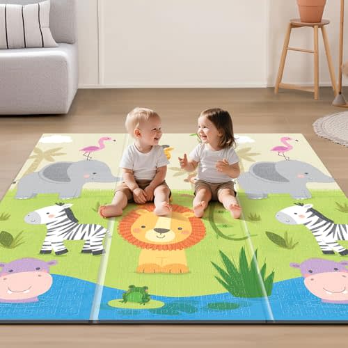 UANLAUO Baby Play Mat 59" x 59" Playmat for Infants - XPE Foam Floor Mats Foldable Design for Toddlers, Waterproof Infant Crawling Mats for Indoor/Outdoor, Thick Kids Mat for Babies 6-12 Months