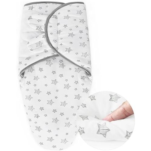 Biloban Baby Swaddles 0-3 Months for Boy Girls, Warm Quilted Baby Swaddle, Newborn Swaddle, Adjustable Swaddle Blanket, Lovely White Stars, 1 Pack