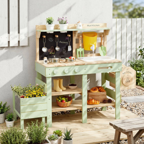 Ligu Kids Outdoor Mud Kitchen With Water Faucet, Detachable Sink, Planter Box And Insect Observation Station, Wooden Sensory Play Kitchen With Accessories For Backyard Garden Play | Wayfair