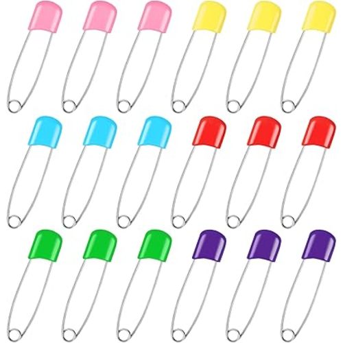 Joyberg 100 Pcs Diaper Pins, Baby Safety Pins, Diaper Pins for Cloth Diapers, Heavy Duty, Stainless Steel, ABS Plastic, Colorful (Red, Yellow, Pink, Blue, Green, Purple), 2.2in, Safe Locking Closures