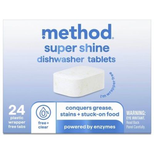 Method Super Shine Dishwasher Tablets Powered By Enzymes Free + Clear - 24pk: Box, Multi-Surface, Solid