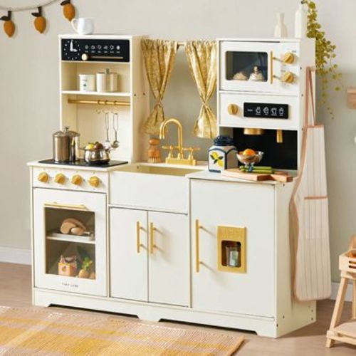 Tiny Land® Iconic Wooden Play Kitchen for Kids – Cream Pretend Kitchen Playset