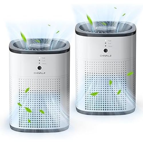 Air Purifiers for Bedroom, CHIVALZ Air Purifiers for Home, Quiet Air Cleaner with 24dB Sleep Mode, H13 HEPA Filter, White & Black (2 Pack)