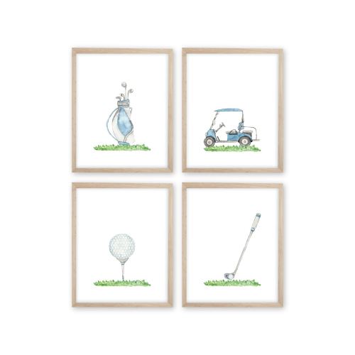 Boy Golf Nursery Prints, Blue Watercolor Art