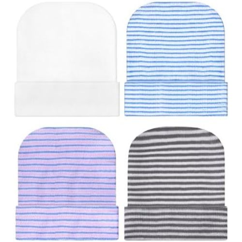 Geyoga Newborn Girl Boy Hat Newborn Beanie Stripes Hat Toddler Soft Caps Infant Cotton Knit Caps for Baby 0-6 Months
