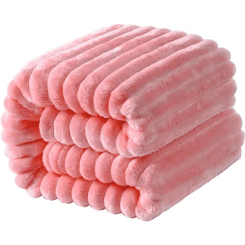 NTBAY Flannel Fuzzy Toddler Blanket, Fluffy Warm and Lightweight Reversible Stripes Design Baby Plush Blanket, 30x40 Inches, Pink