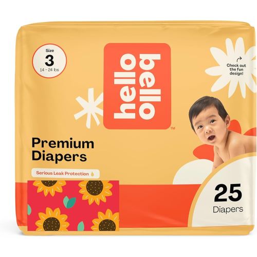 Hello Bello Diapers, Size 3 (14-24 lbs) Flower Child, 25 Count of Premium Disposable Baby Diapers, Hypoallergenic with Soft, Cloth-Like Feel