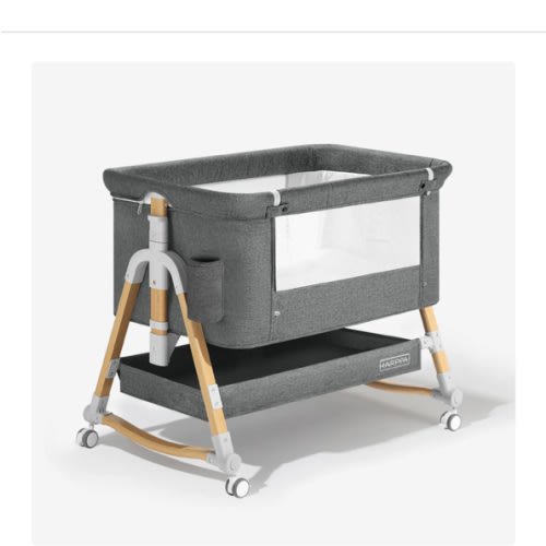 HARPPA Cuddly 3-in-1 Baby Bassinet Bedside Sleeper for Reflux | Attaches to Bed, Adjustable 5 Heights, Non-Toxic & CPSC Certified | Sturdy Aluminum Frame, Portable Wheels, Tool-Free Setup, Gentle Rocking | Perfect for Newborns, Infants, Small Spaces & Saf