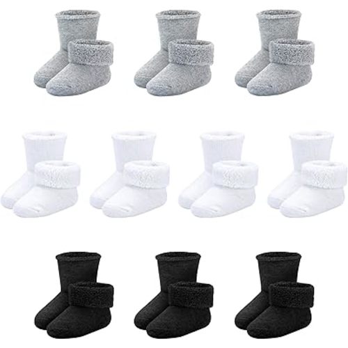 Baby Socks Newborn Terry Cotton Ankle Crew Socks 0-3 Months Girls Preemie Turn Cuff Infant Sock 10 Pairs