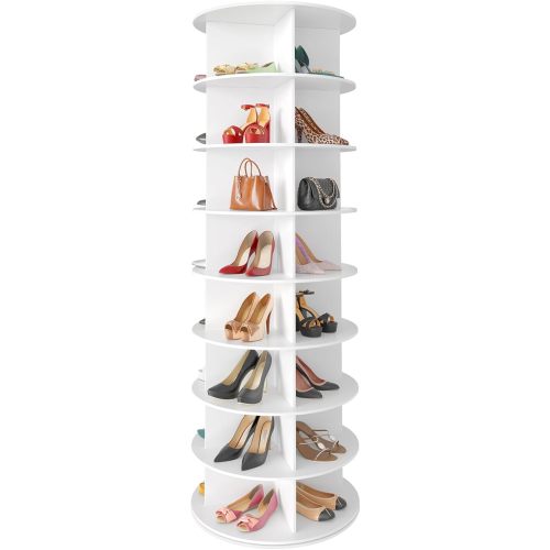 SpaceAid 8 Tier Rotating Shoe Rack Tower, Spinning Shoe Display Lazy Susan, Revolving 360 Shoe Rack Storage Round Carousel, Vertical Handbag Rotate Shoes Closet Organization (8-Tier White)