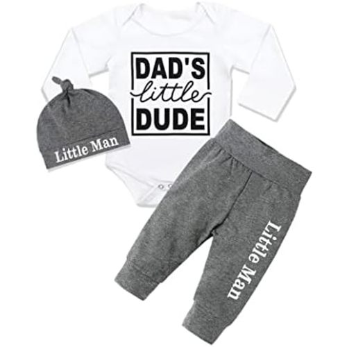 Fommy Newborn Baby Boy Clothes New to The Crew Letter Print Romper+ Pants+Hat 3PCS Outfit