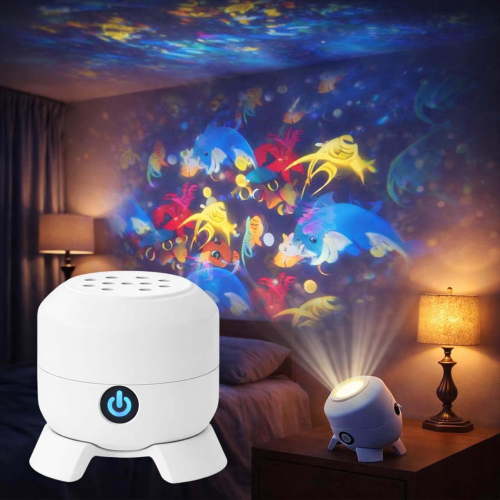 KOYPTL Dynamic Rotating LED Projector Night Light,Underwater Sea Animal Snowflakes Projection Lamp USB Adjustable Brightness Light Gift for Bedroom,Birthday,Christmas,Nursery Room Decor (Dolphi)