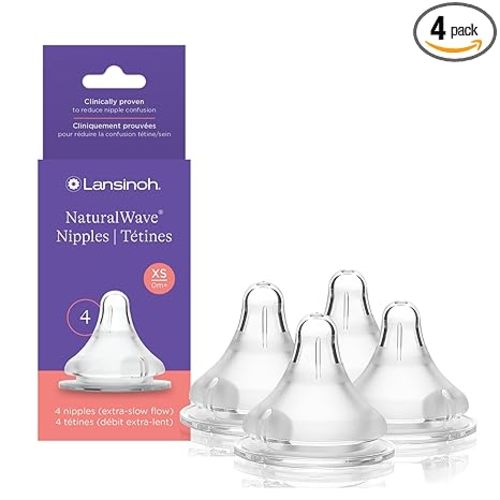 Lansinoh NaturalWave Baby Bottle Nipples, Fast Flow, Size F, 6+ Months, 4 Count 100% Soft, Durable Silicone, Made Without BPA BPS, Anti-Colic, Supports Baby's Developing Mouth and Teeth