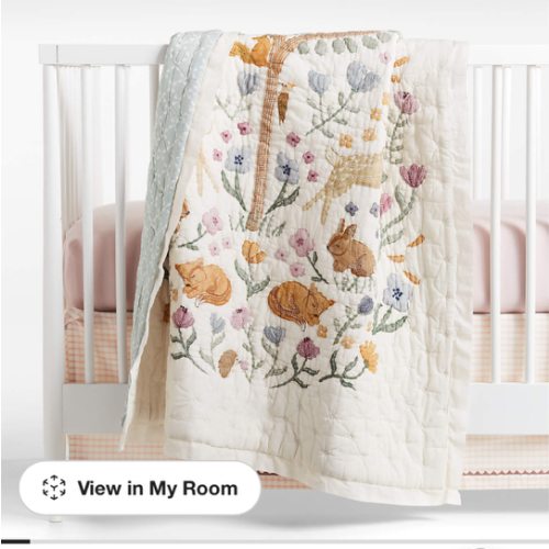 Wonderland Prairie Embroidered Organic Cotton Voile Baby Crib Quilt