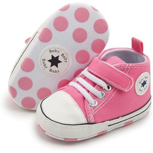 Meckior Baby Girls Boys Canvas Sneakers Soft Sole High-Top Ankle Infant First Walkers Crib Shoes
