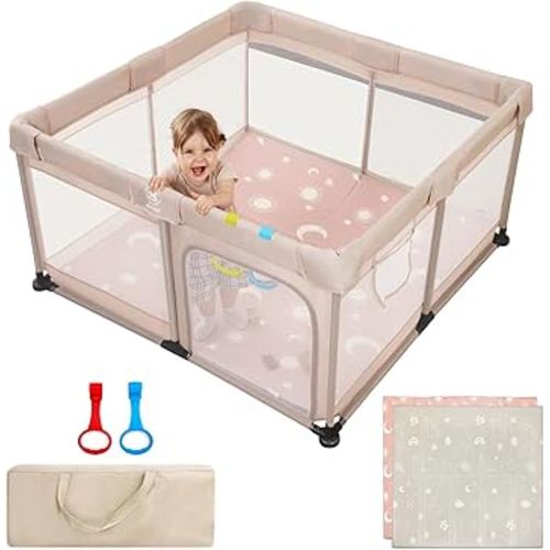 Baby Playpen with Mat for Babies and Toddlers - 47x47in Play Pen for Babies 6-12 Months, Play Yard for Toddlers 1-3, Indoors Pin Corrales para Bebes
