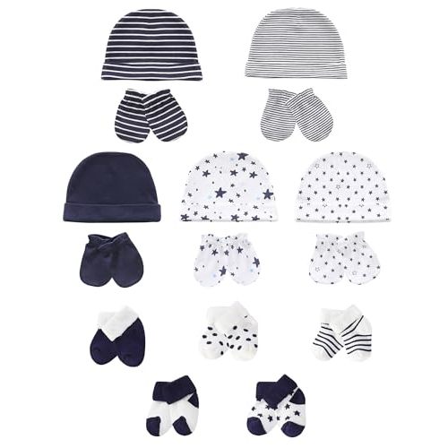 Baby Hats Mittens and Socks Set Soft Cotton Newborn Hat Glove for Boys Girls 0-6 Month