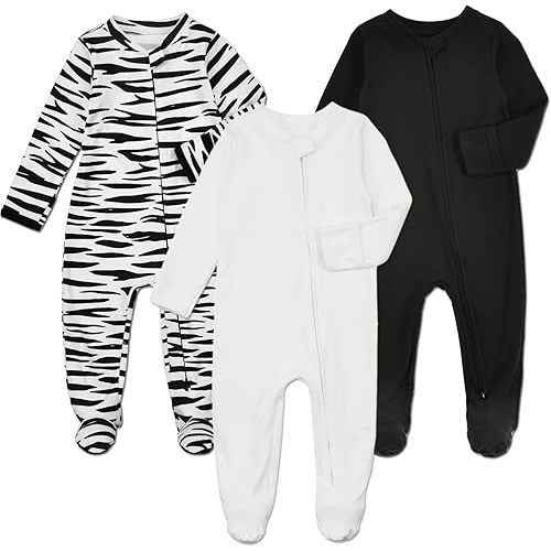 Aablexema Baby Footie Pajamas with Mittens - 3Pcs Infant Footed Sleeper Cotton Sleepwear Outfits