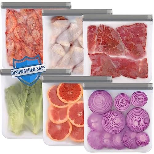 6 Pack Reusable Gallon Freezer Bags Dishwasher Safe, BPA Free