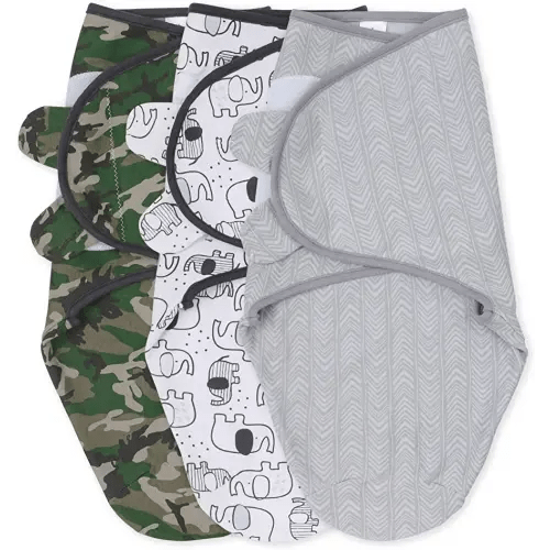 The Peanutshell Swaddle Set for Baby Boys - Camo & Elephant - 3 Pack (Small/Medium | 0-3 Months)