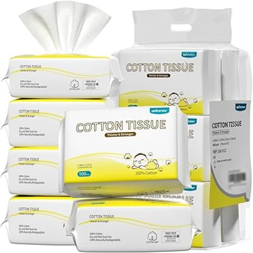 Winner 100% Cotton Dry Wipes, USDA Certified Baby Wipes, Soft & Gentle, Hypoallergenic & Unscented for Baby Sensitive Skin, Use Wet/Dry for Diaper Changes, Meals & Cleanup, 600 Count, Pack of 6