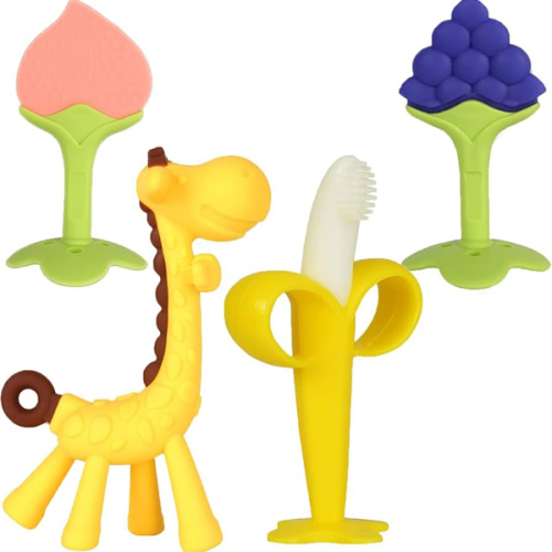 Baby Teething Toys 3-6 Months, Silicone Baby Teether Freezer BPA Free, Babies Teething Relief Sore Gums, Banana Toothbrush, Fruit Shape Giraffe Newborn Teether Gift for Infant Boy and Girl