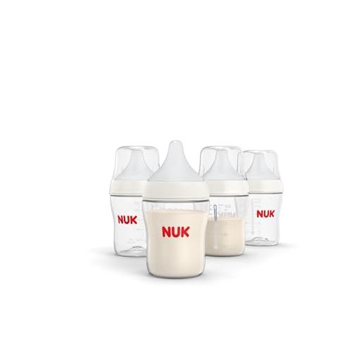 NUK Perfect Match 2-in-1 Natural and Anti-Colic Bottle with Medium Flow, Wide, Adaptable Nipple, 5oz., 4 Pack, BPA Free