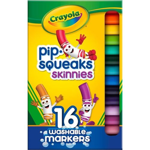 Crayola Pip Squeaks Skinnies Washable Marker Set (16ct), Mini Markers for Toddlers, Thin Coloring Markers for Kids, Spring Crafts Supplies