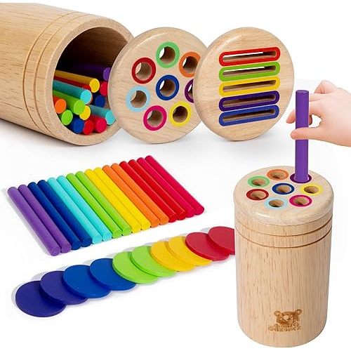 oazoxcx Wooden Learning Color Sorting Toys for Toddlers Sensory Sorting Coin Box Toys for Toddlers 1-3 Fine Motor Skills and Matching Games for Toddler Learning Toys