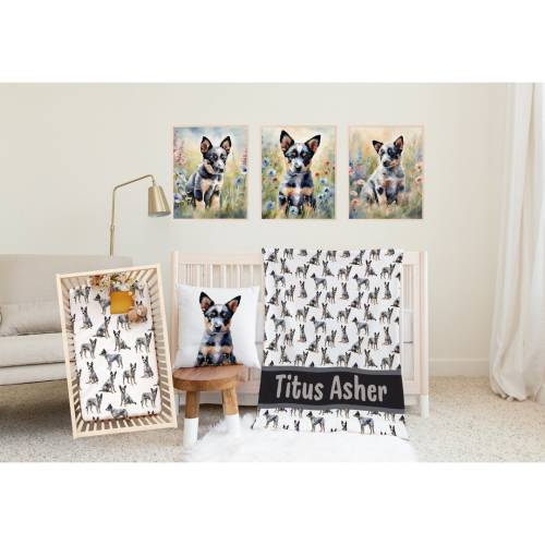 Neutral Nursery Bedding, Blue Heeler Dog Crib Sheet, Gender Neutral Baby Shower Gift, Blue Heeler Baby Blanket, Western Nursery Bedding Set