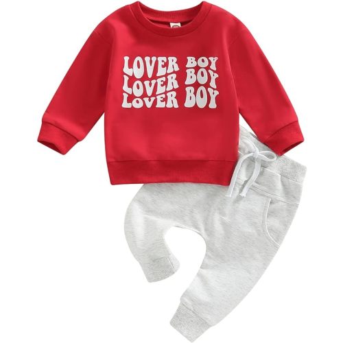 Murnouche Toddler Baby Boy Fall Winter Outfits Letter Crewneck Sweatshirt Casual Pants 2Pcs Clothes Set