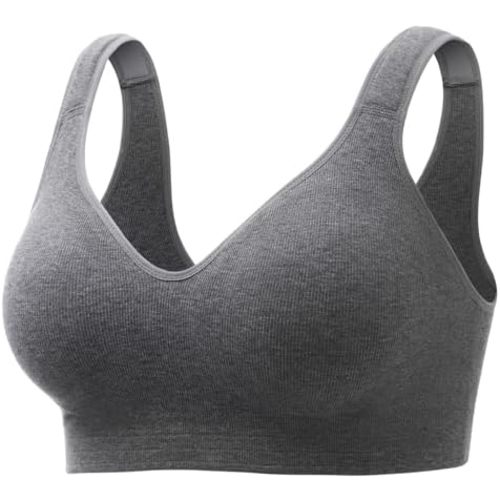 Momcozy Seamless U.S. Cotton Busty Bras for Women,Comfortable Wireless Full Coverage Bra with Molded Cups for Large Bust