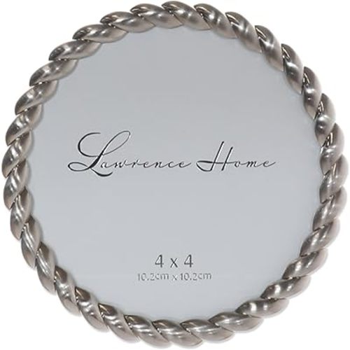 Lawrence Frames 4x4 Round Brushed Nickel Metal Picture Frame with Rope Design